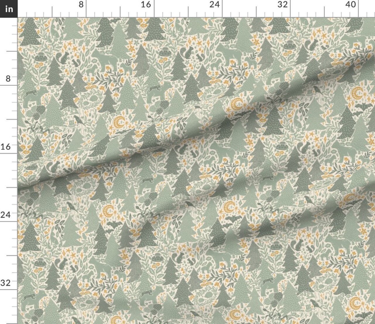 Woodland Babies Forest Animals Tan Green Gold Medium Sage Beige Custom Printed Fabric by Spoonflower Various Fabrics by the Yard or Fat Quarter 18032135